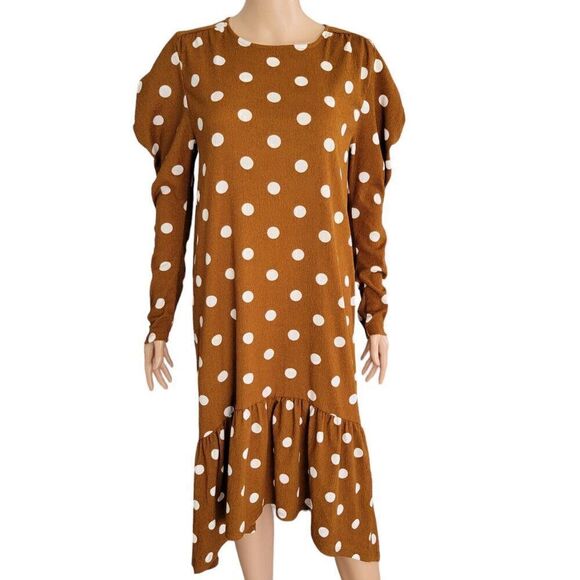 ZARA Trafaluc Polka-Dot Brown Dress (Size S) - Picture 1 of 7